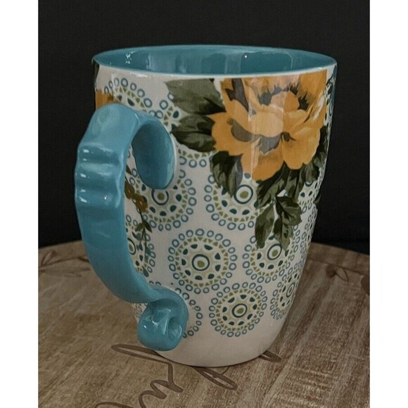 Pioneer Woman Large Teal Floral 24oz Rose Jumbo Latte Cup Mug Soup - Picture 5 of 7